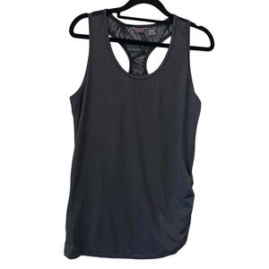 Merrell Deveau Grey Striped Racerback Athletic Tank Top Mesh Back Pocket Medium